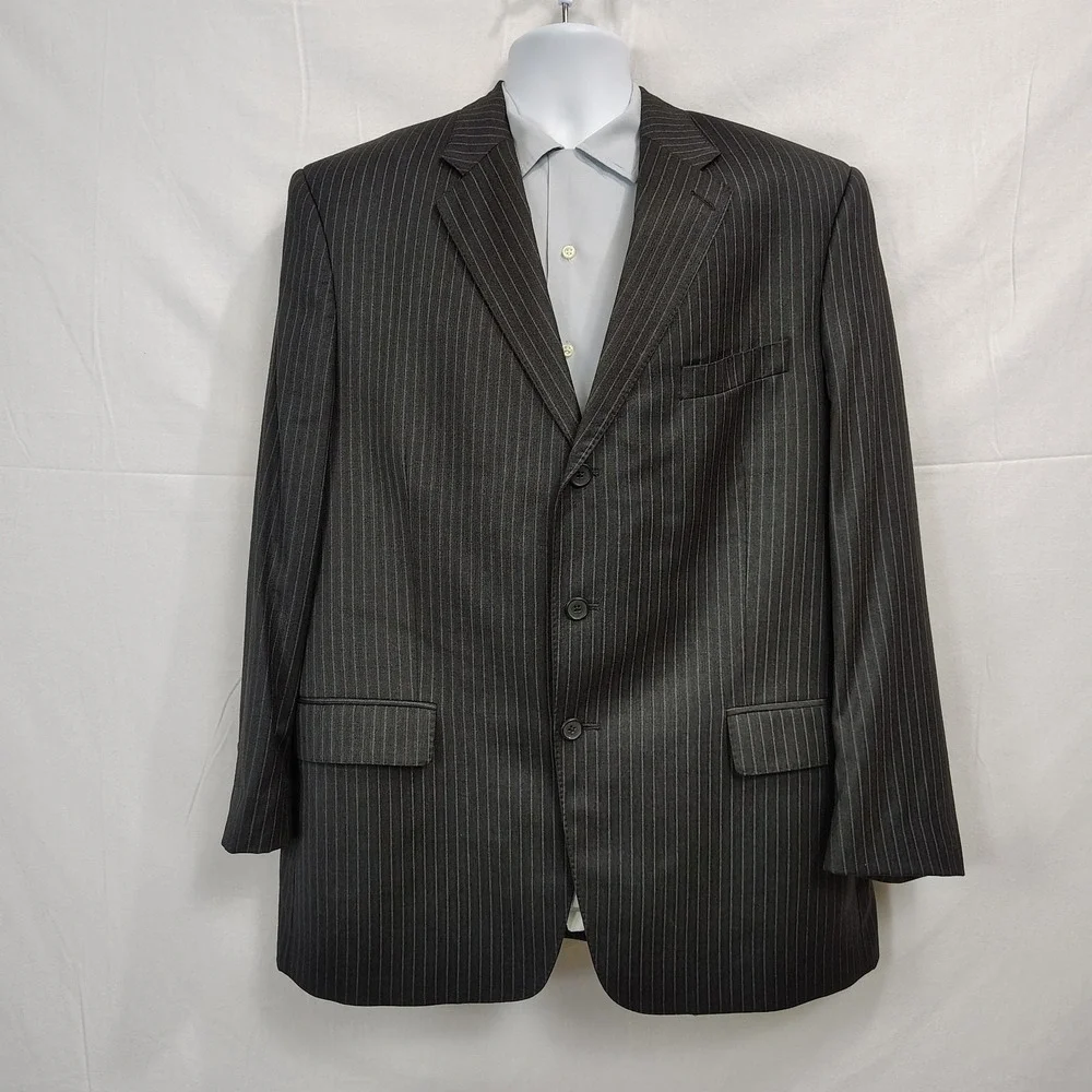 Vtg Loro Piana By Tallia‎ Uomo Pinstripe Mens Blazer 100% Wool 44R Pick Stitch